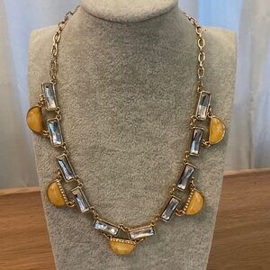 Avon Vintage Geometric Statement Necklace Gold Tone Amber Clear Crystal Art Deco